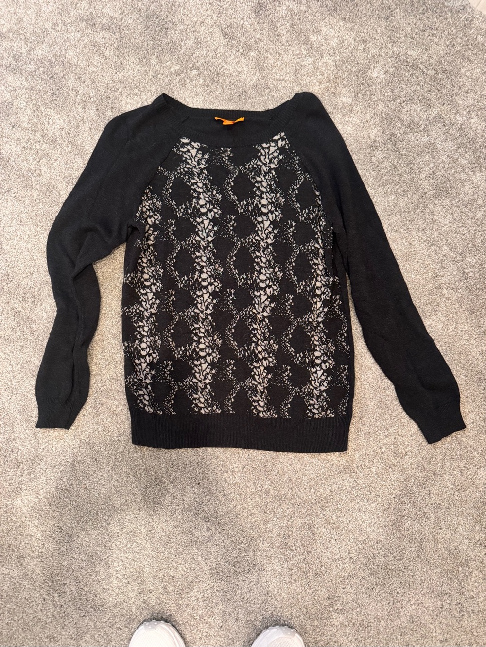Joe Fresh Black Lace-Front Crewneck Sweater